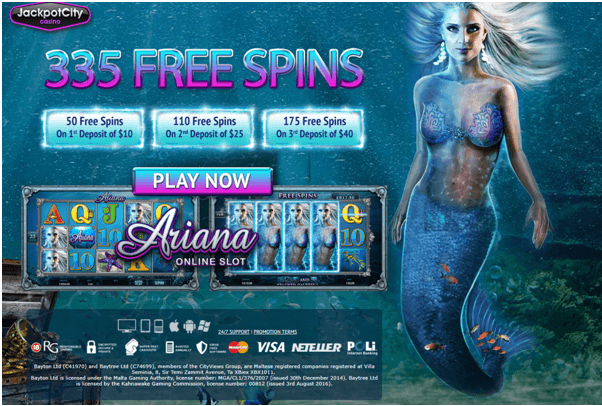 335 free spins on Ariana slot