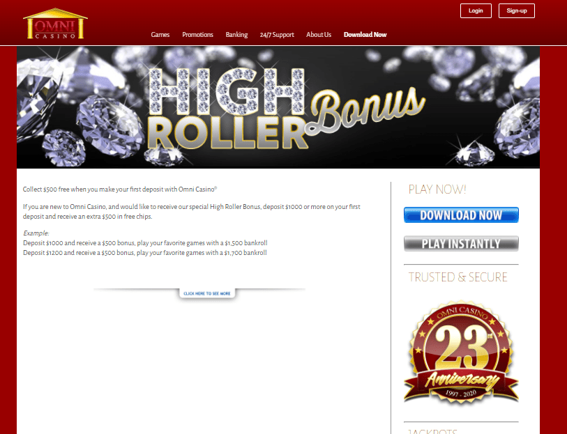 High roller casino bonus