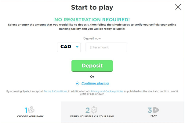 Deposit at Pay n Play in real CAD